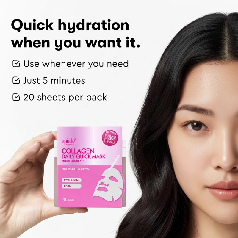 Epielle Collagen Korean Face Masks 20 Pack - Anti Aging Sheet Masks with Hyaluronic Acid for Hydrating & Plumping Skin, Stocking Stuffers for Women - Image 3